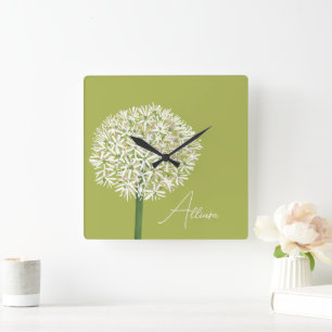 Reloj Cuadrado Arte Botánico de Flor de Allium Flora Elegante