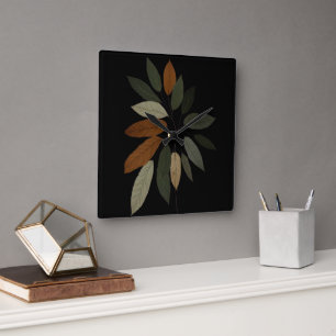 Reloj Cuadrado Arte botánico de hojas de otoño 