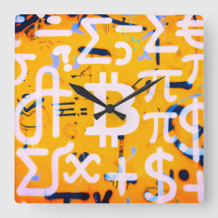 Reloj Cuadrado Arte Callejero de Bitcoin (Pintura Naranja No. 4)
