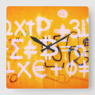 Reloj Cuadrado Arte Callejero de Bitcoin (Pintura Naranja No. 5)