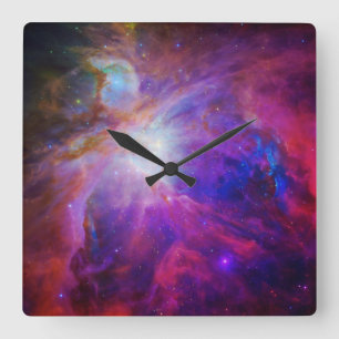 Reloj Cuadrado Arte Celestial Rosa Caliente y Azul Foto de la Neb