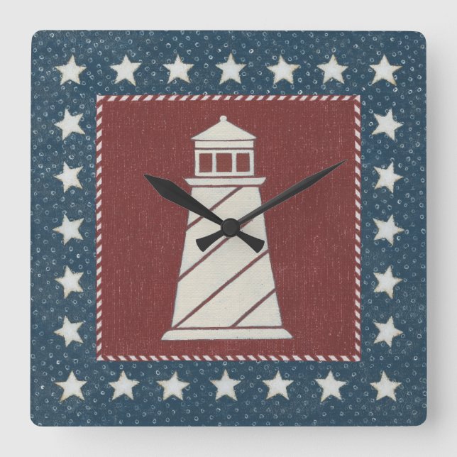 Reloj Cuadrado Arte costero | Faro en rojo (Anverso)