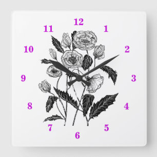 Reloj Cuadrado Arte de amapolas