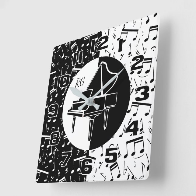 Reloj Cuadrado Arte de amor de piano personalizado (Ángulo)