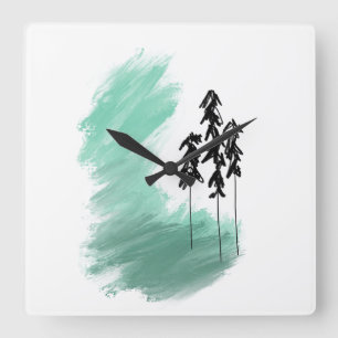 Reloj Cuadrado arte de árbol verde escandinavo simple moderno men