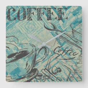 Reloj Cuadrado Arte de café moderno boceto azul