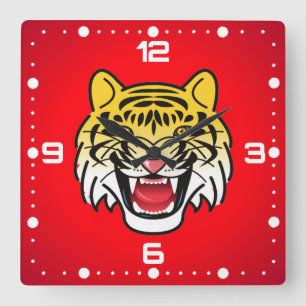 Reloj Cuadrado Arte de Cara de Tigre Sonriente-21876