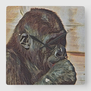 RELOJ CUADRADO ARTE DE CHIMPANCÉ