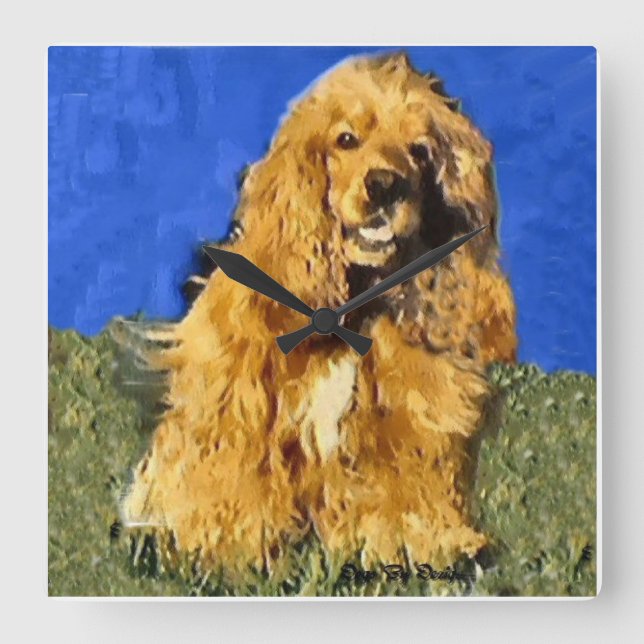 Reloj Cuadrado Arte de Cocker Spaniel (Anverso)