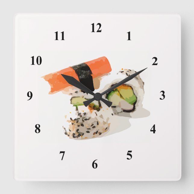 Reloj Cuadrado Arte de comida sushi japonesa (Anverso)
