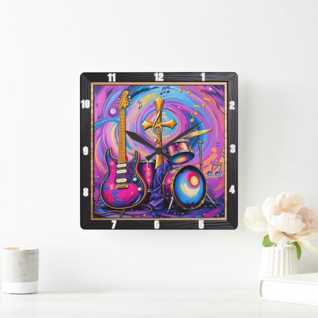 Reloj Cuadrado Arte de culto a la música en Guitars (Hogar)