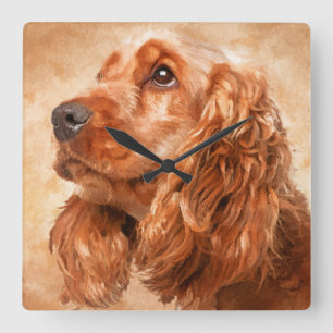 Reloj Cuadrado Arte de Digitaces del perro de cocker spaniel del