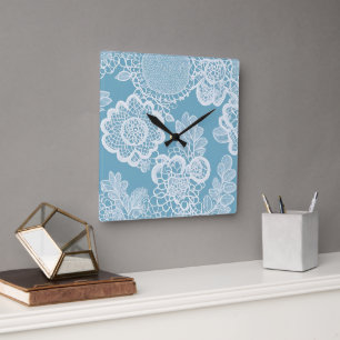 Reloj Cuadrado Arte de encaje azul bebé con IA