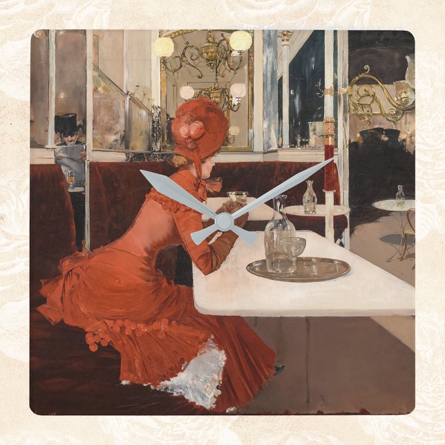 Reloj Cuadrado Arte de época - En el café - Fernand Lungren (Subido por el creador)