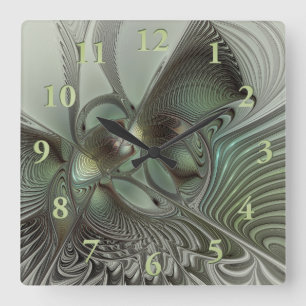 Reloj Cuadrado Arte de fantasía fractal gris verde oliva abstract