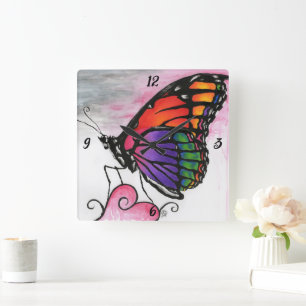 Reloj Cuadrado Arte de fantasía original de la mariposa monarca a
