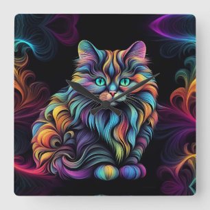 Reloj Cuadrado Arte de gatos gatito bonito y colorido