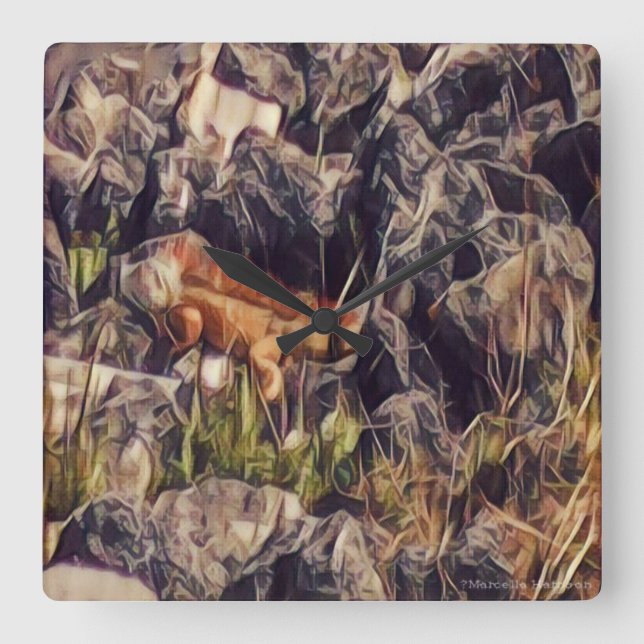 Reloj Cuadrado Arte de Guana Naranja (Anverso)