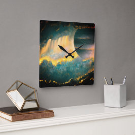 Reloj Cuadrado Arte de Heva Weva Green y Gold en el cielo pintado