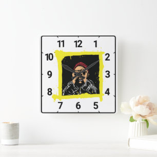 Reloj Cuadrado Arte de ilustración de graffiti genial, Camiseta d