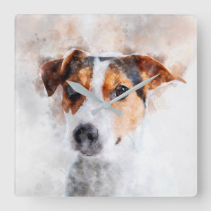 Reloj Cuadrado Arte de la acuarela de Jack Russell Terrier