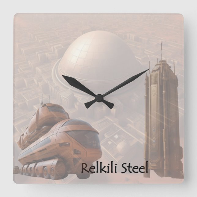 Reloj Cuadrado Arte de la cubierta de acero Relkili (Anverso)