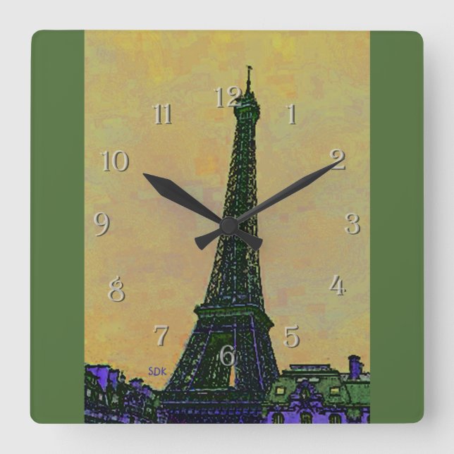 Reloj Cuadrado Arte de la Torre Eiffel (Anverso)