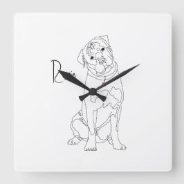 Reloj Cuadrado Arte de línea de Rottweiler con nombre