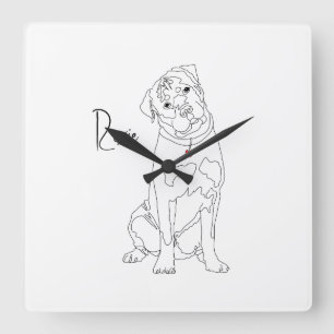 Reloj Cuadrado Arte de línea de Rottweiler con nombre