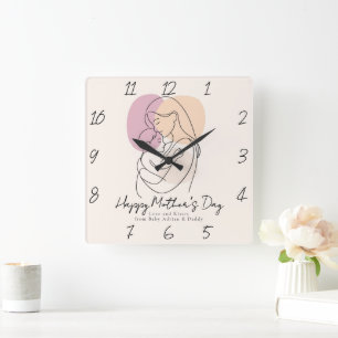 Reloj Cuadrado Arte de línea minimalista moderna Mamá y bebé Día 