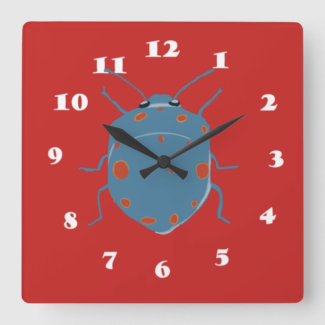 Reloj Cuadrado Arte de los Bugs Azules (Anverso)