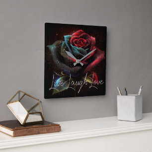 Reloj Cuadrado Arte de Luxe Rosa Oscuro con Letrero de “Vive Ríe 