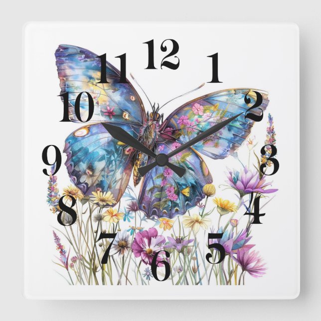 Reloj Cuadrado Arte de Mariposa (Anverso)