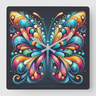Reloj Cuadrado Arte de mariposa colorida | Inspirado en la natura