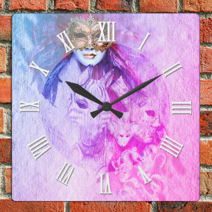 Reloj Cuadrado Arte de máscaras venecianas de época, baile de car