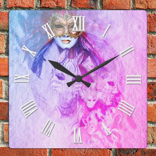 Reloj Cuadrado Arte de máscaras venecianas de época, baile de car (Subido por el creador)