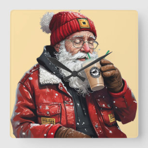 Reloj Cuadrado Arte de Navidades de café helado de Guay Santa