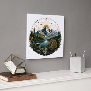 Reloj Cuadrado Arte de paisaje de aventura salvaje alpina vintage