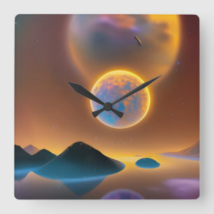 Reloj Cuadrado arte de paisaje lunar