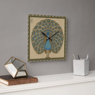 Reloj Cuadrado Arte de pavo real azul dorado vintage de Walter Cr