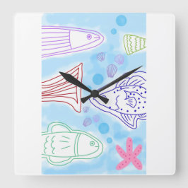 Reloj Cuadrado Arte de peces junto al mar
