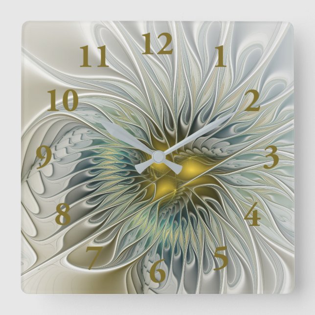 Reloj Cuadrado Arte de plata de oro del fractal del extracto de (Anverso)