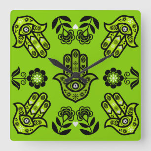 Reloj Cuadrado Arte de Protección de la Mano Hamsa