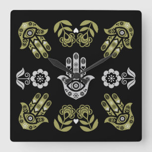 Reloj Cuadrado Arte de Protección de la Mano Hamsa