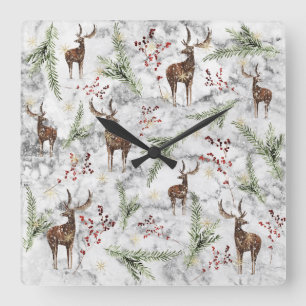 Reloj Cuadrado Arte De Punto De Árbol De Navidad