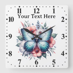 Reloj Cuadrado Arte de ramo floral de mariposa vibrante-96283