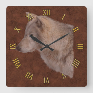 Reloj Cuadrado Arte de retrato de vida silvestre Lobo blanco