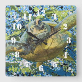 Reloj Cuadrado Arte de salpicaduras de tortuga