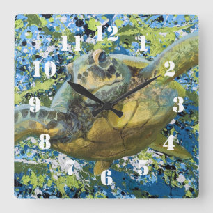 Reloj Cuadrado Arte de salpicaduras de tortuga