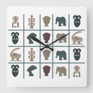Reloj Cuadrado arte de símbolos tribales africanos contemporáneos